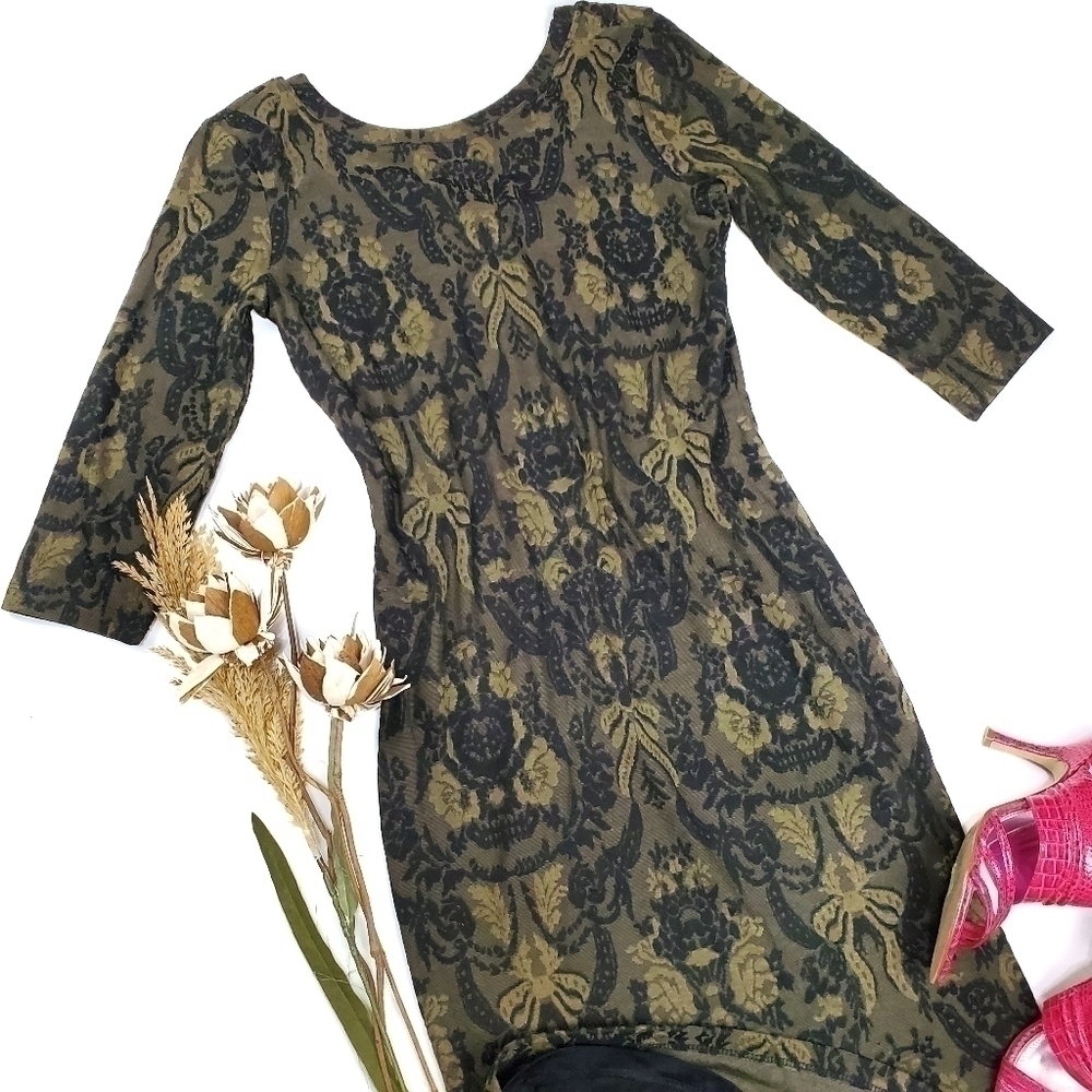 Pea in the Pod Green Black art Deco Dress Med - Picture 3 of 11